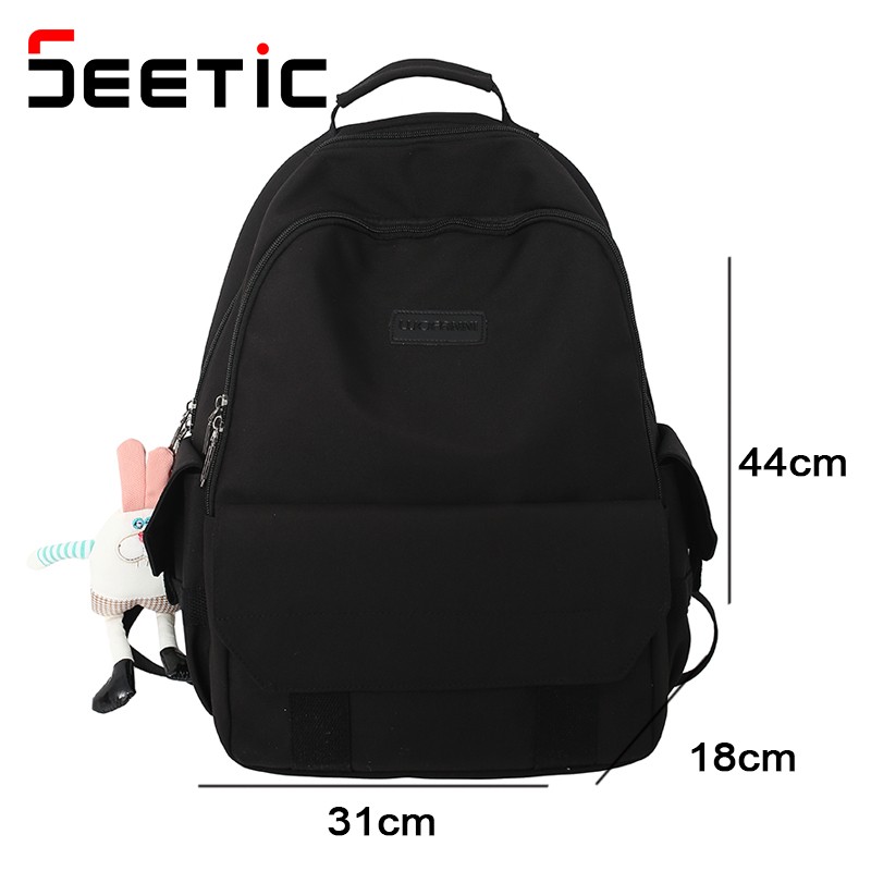 SEETIC Fashion Women School Bags Solid Color Famale Backpack Waterproof Nylon Student Backpack Women Casual School Bag