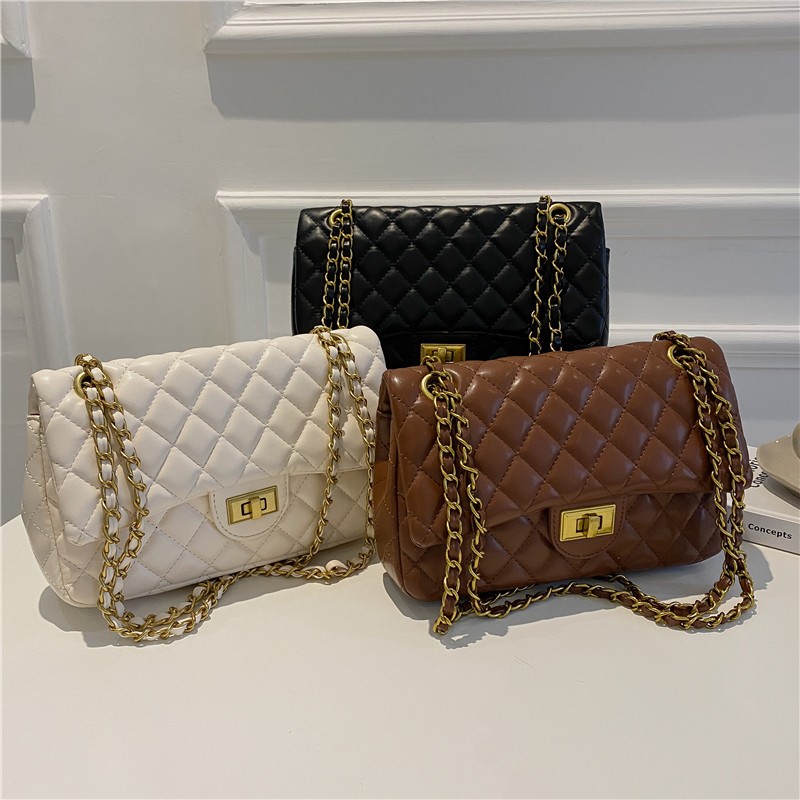 Hot Sale Classic Women Quilted Chain Shoulder Bag Good Quality PU Leather Crossbody Bag Ladies Daily All-match Medium Handbag