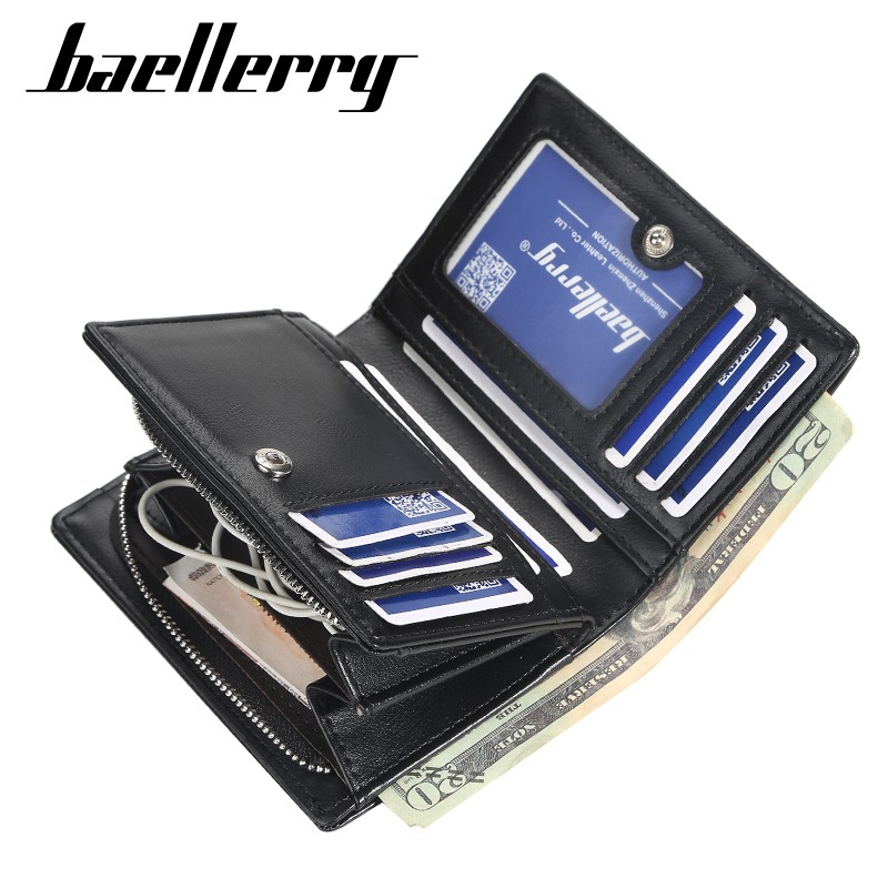 Baellerry Short Men Wallets New Fashion Card Holder Multifunction Organ Leather Wallet Male Zipper Wallet With Coin Pocket