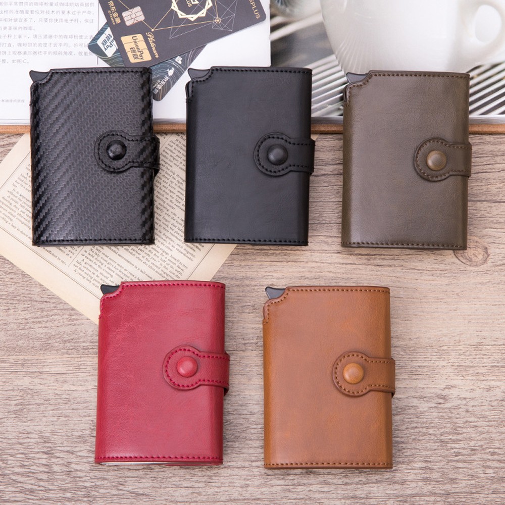 Pop Up Rfid Black Wallet ID Card Case Men Rfid Button Credit Card Holder High Quality Metal Aluminum Auto Coin Purse