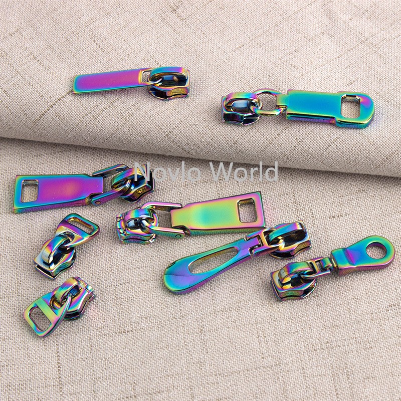 10-50-100pcs 11 types 5# iridescent rainbow metal nylon head teeth zipper puller slider for clothes purse bag accessories