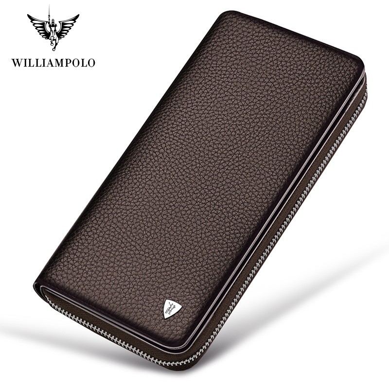 Williapolo Men's Clutch Bag Business Wallet Card Holder Coin Purse 100% Cowhide Leather Wallet for Men Passport Cover