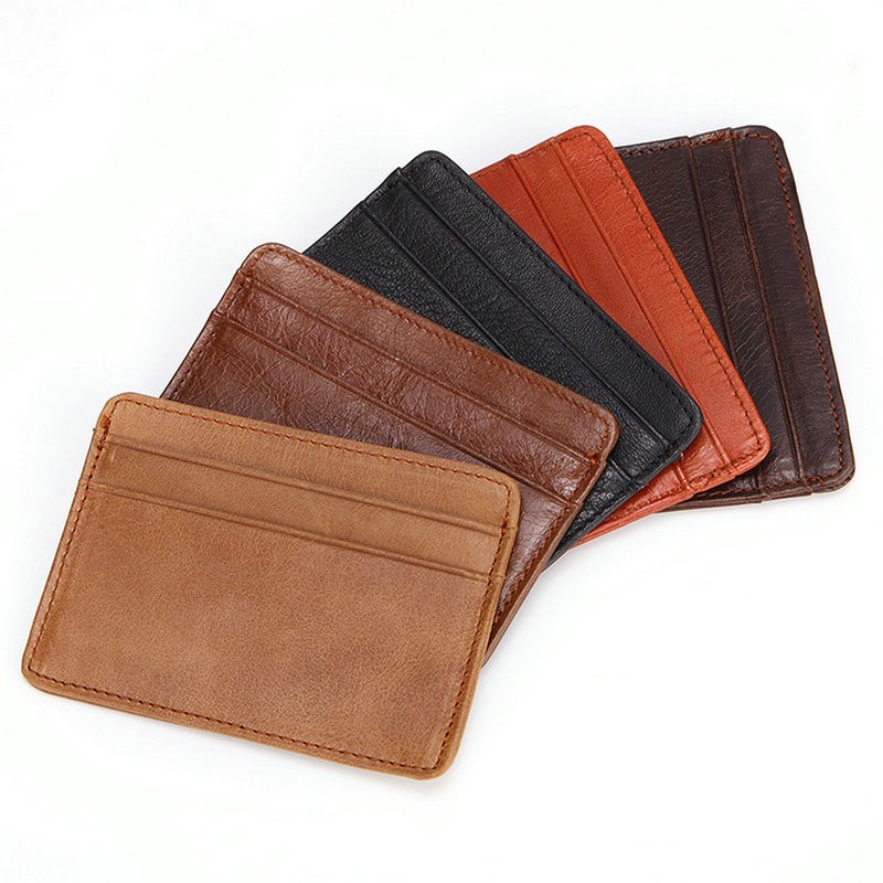 GENODERN Women and Man Genuine Leather Card Case Cowhide Slim Card Wallet Small Thin Card Package