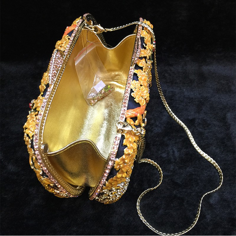 New Prom Animal Crystal Evening Bag Black Clutch Yellow Women Party Purse Diamond Ladies Night Club Clutches Chain Shoulder Bags