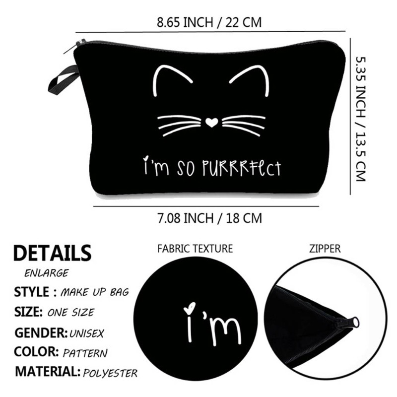 Cute Cat Print Cosmetic Bag Women Travel Waterproof Toiletry Storage Handbag Female Makeup Holder Organizer