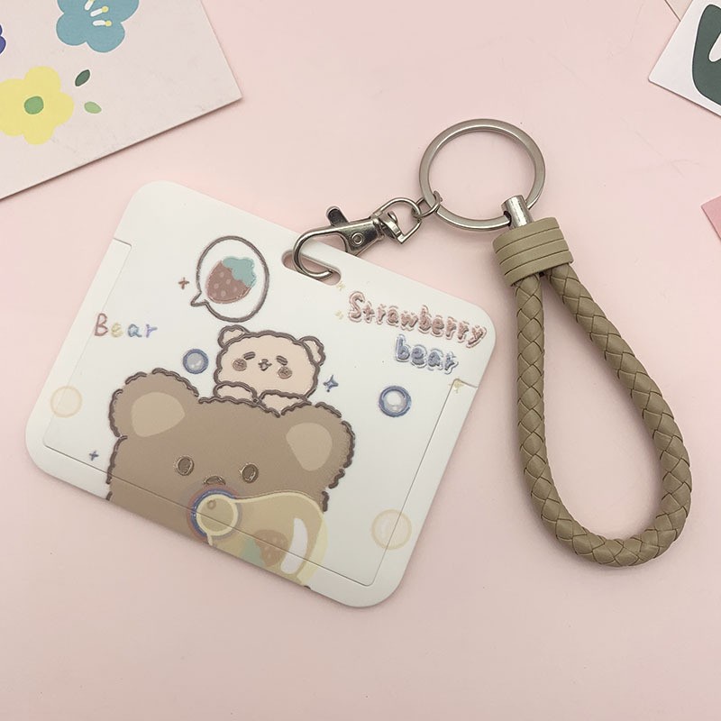 New Women Card Holder Lanyard ID Badge Card Holders Girls Cute Bear Bank Certificate Photocard Name Card Cover Female