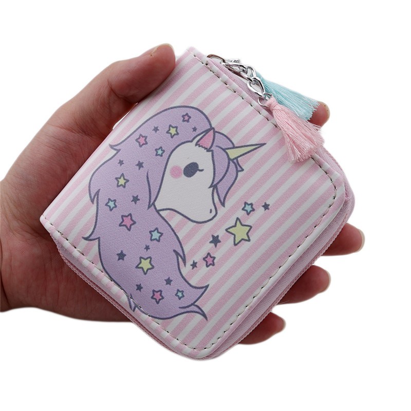 New Cartoon Unicorn Women's Wallet Coin Purse Students Kids Small Zip Zero Purse Card Holder Wallet Women Fashion Ladies