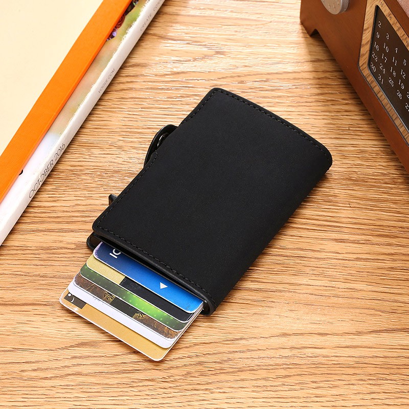 Carbon Fiber Rfid Credit Card Holder Men Leather Wallets Business Credit Bank Card Holder Case Tarjetero Hombre id Badge Holder