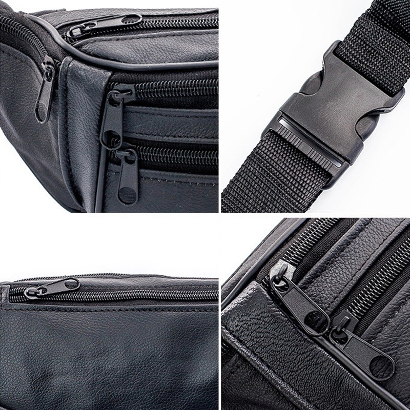 Portable Men Leather Waist Bag Multi Pockets Storage Fanny Pack Bag