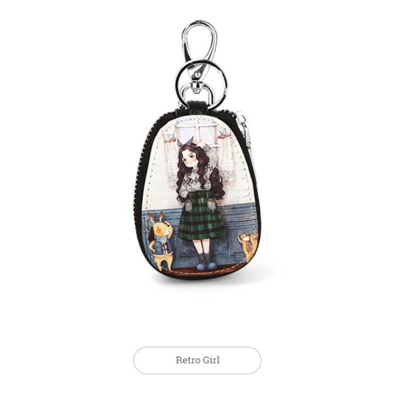 Cartoon Key Bag Women Girl Students PU Leather Key Case Car Key Chain Cover Fashion Lovely Zipper Holder