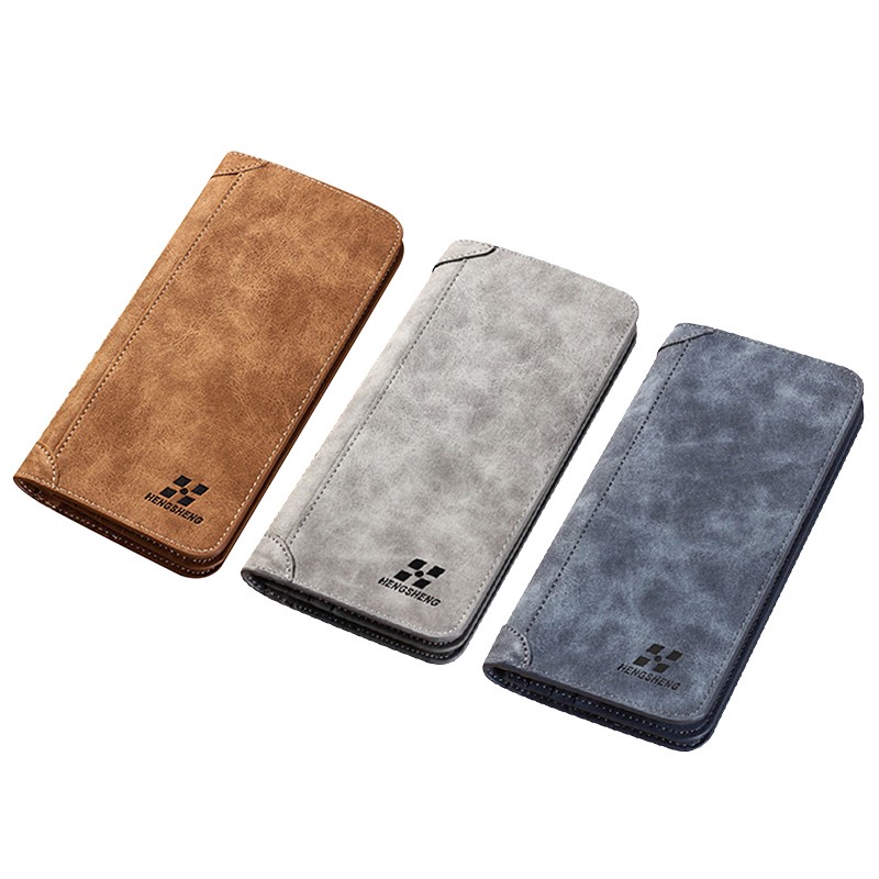 New Fashionable Men's Leather ID Credit Multiple Card Holder Clutch Coin Long Retro Wallet Slim Vintage Frosted Wallet Pockets