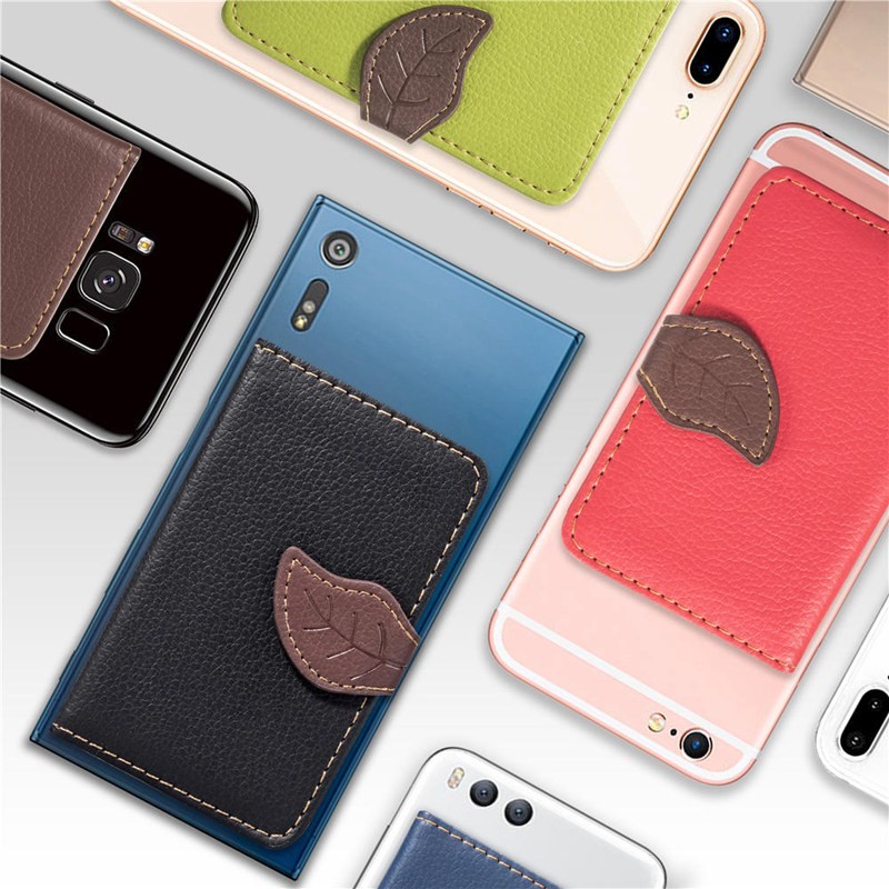 Creative PU Leather Phone Wallet Case Women Men Credit Card Holder Pocket Sticker 3M Adhesive Fashion Card Holder Mobile Phone Card Holder