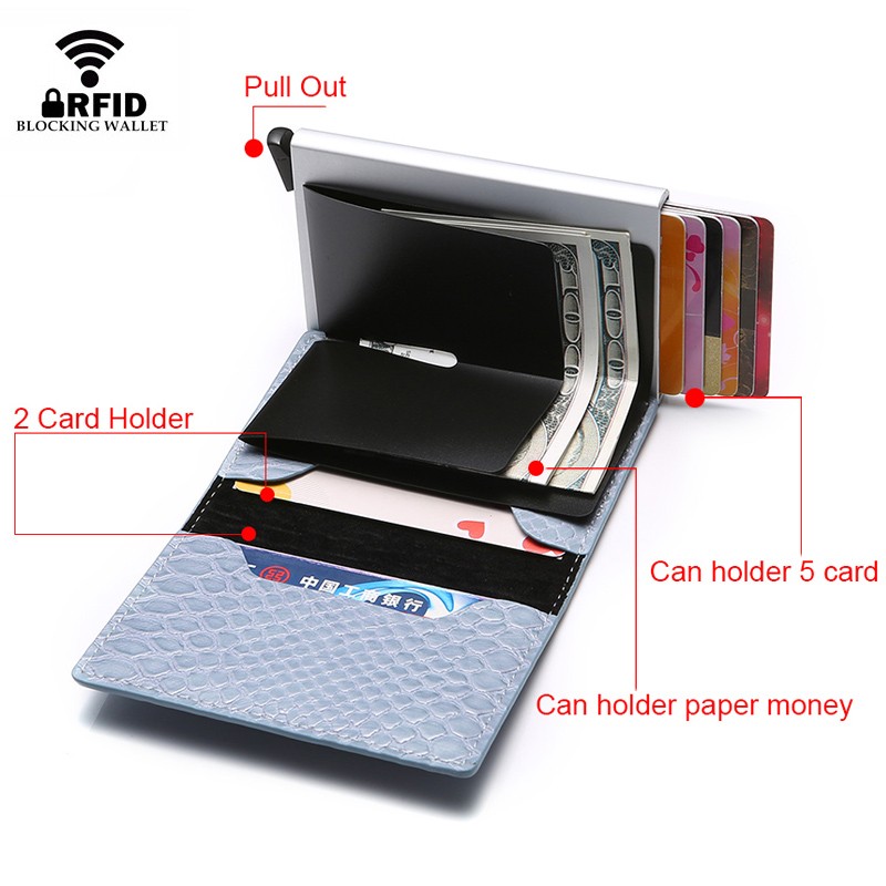 RFID Women Credit Card Holder Aluminum Metal Wallet Ladies Small Slim Business ID Card Holder Card Holder Bag Card Holders Pass Holder