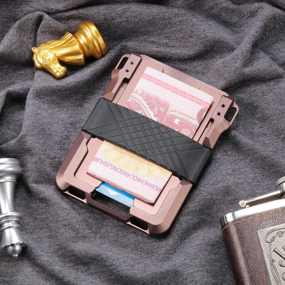 Men's Metal Aluminum Wallets RFID Card Holder Elastic Rubber Band Wallet Magic Card Wallet