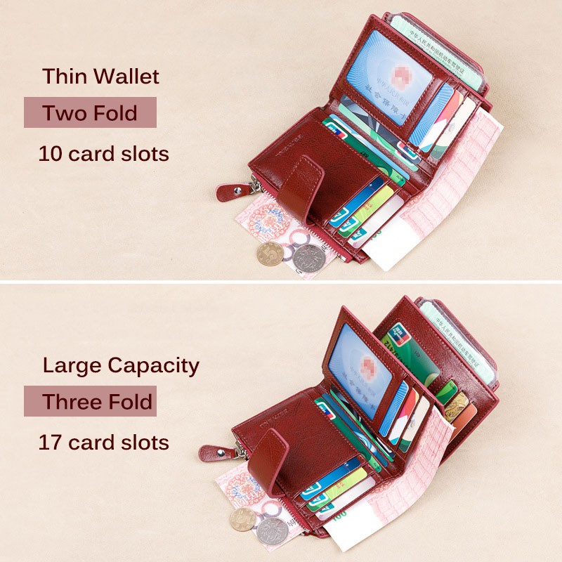 Fashion Women's Genuine Leather Wallet RFID Blocking Short Multifunctional Large Capacity Zipper Coin Purse Money Clip