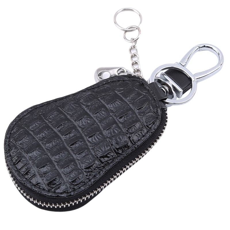 Unisex Genuine Leather Car Key Wallet Men and Women Keychain Fashion Zipper Keys Pouch Key Ring Car Key Storage Case 5 Colors