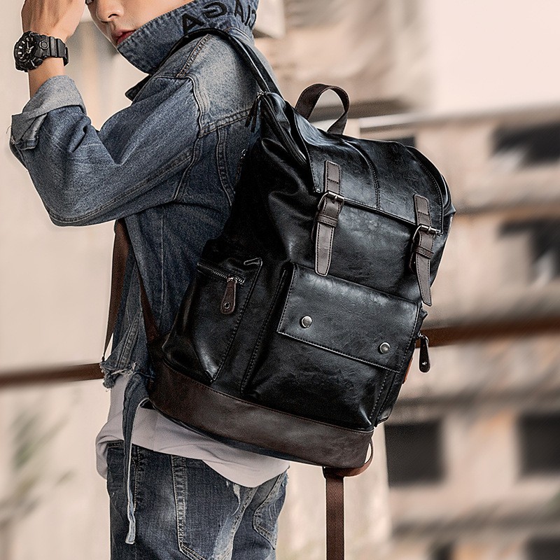 Men's Large Leather Anti-theft Travel Laptop Backpacks Black Men Backpack Boy Large Capacity School Male Business Shoulder Bag