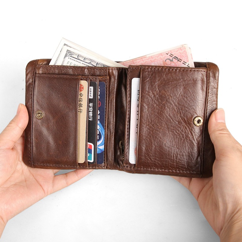 Genuine Leather Wallet for Men Vintage Short Purses Card Holder Wallets Brand Coin Pocket Zip Quality Money Bag