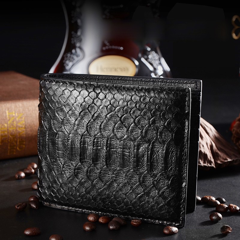 Luxury Genuine Leather Mens Wallet Quality Snakeskin Leather Wallet Men Brand Design Small Bifold Python Black Short