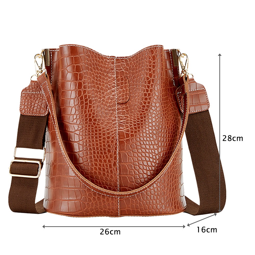 Crocodile Retro Women's Shoulder Bag Large Capacity Shoulder Bag Luxury PU Leather Bucket Bag 2021