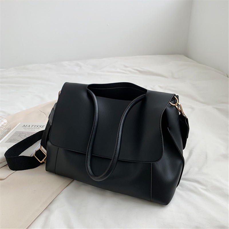 Women Solid Messenger Bag Large Capacity Commtue Tote Shoulder Bags For Female 2022 Fashion Casual Soft PU Leather Handbags
