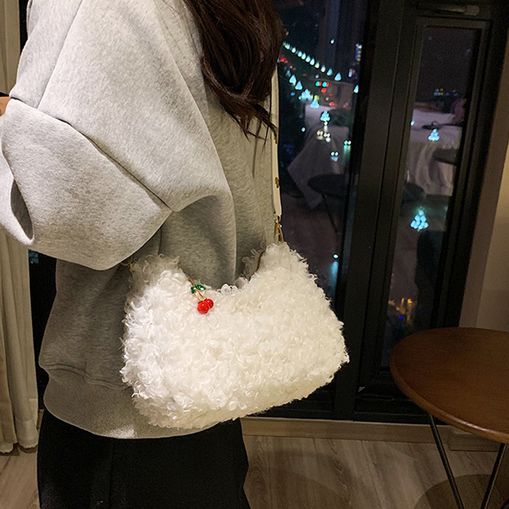 Small lamb wool shoulder bags ladies purse crossbody bags winter bags plush fluffy handbag shopping bag