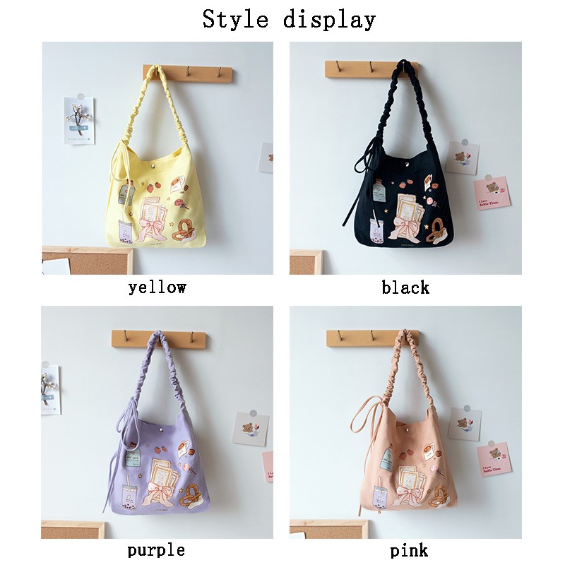 cute purse shoulder bags tote bags 2021 high quality fashion sweet japanese style cartoon pleated bow women shopper canvas bags