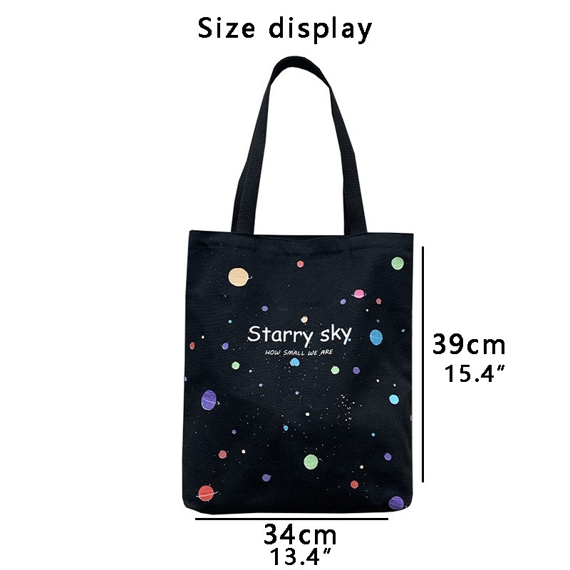 Women's shoulder bag 2022 canvas tote fashion girl bag simple large capacity shopper bag with wide zipper starry sky print handbag