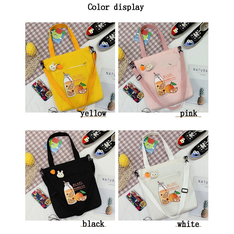 2021 women canvas shopper bag with print shopper tote bag girls summer bags female cartoon orange shoulder bag school bag