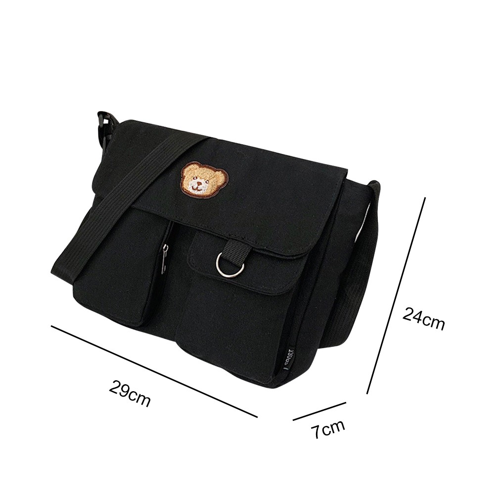 Women Canvas Multi-Pocket Shoulder Bag Student Fashion Zipper Crossbody Bag Middle School Reusable Eco-friendly Travel Book Bag