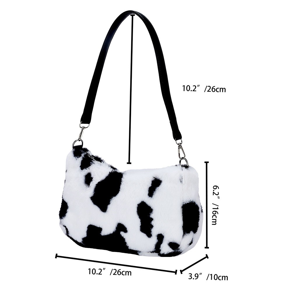 Women Fashion Winter Love Heart Print Underarm Bags Leopard Zebra Pattern Shoulder Bags Female Soft Plush Warm Fluffy Tote Bags