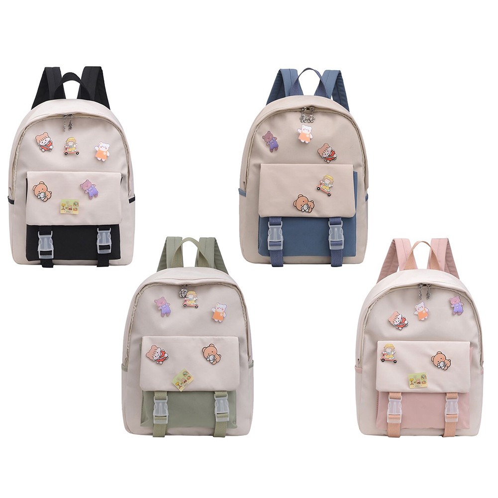 Girls Preppy Style Backpack Contrast Color Student School Pockets Backpack Women Travel Large Capacity Backpack