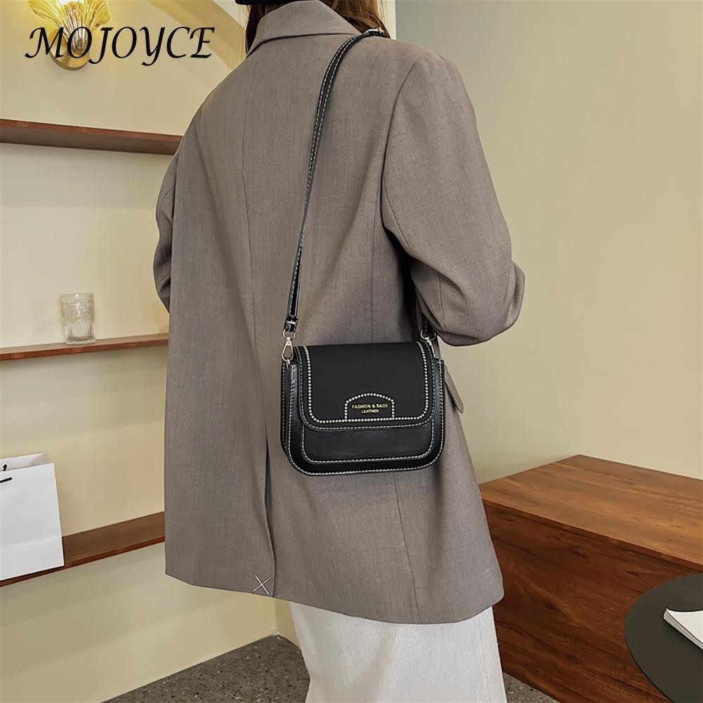 Fashion Bag Retro Straddle Bag Pure Color PU Leather Handbag Thread Purse Female Flap Casual Messenger Bags