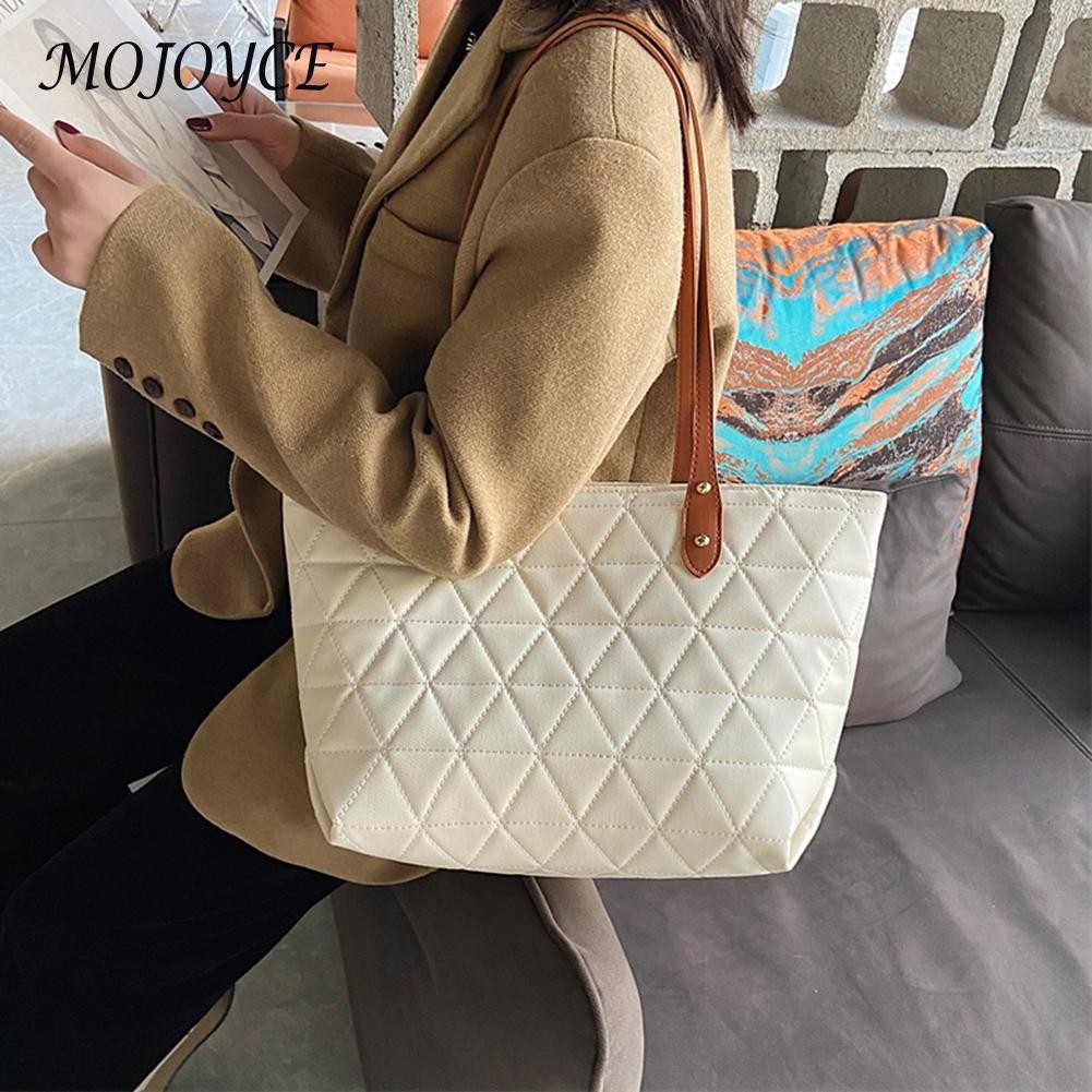 Women PU Chain Shoulder Bag Thread Embroidery Handbag Retro Designer Large Lattice Casual Ladies Shopping Bags Underarm Bag