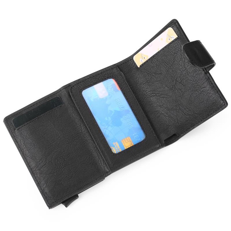 DIENQI Rfid Blocking Card Holder Men Wallets Slim Thin Leather Metal Magic Smart Wallet Male Coin Purse Coffee Wallets for Men