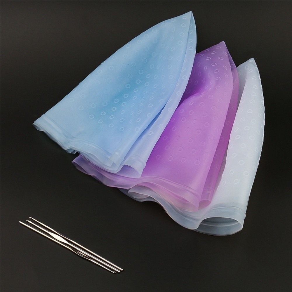 Reusable Silicone Tie Dye Hats Hair Coloring Hightligting Pick Up Dye Hair Color Cap With Metal Hook Hair Salon Equipment