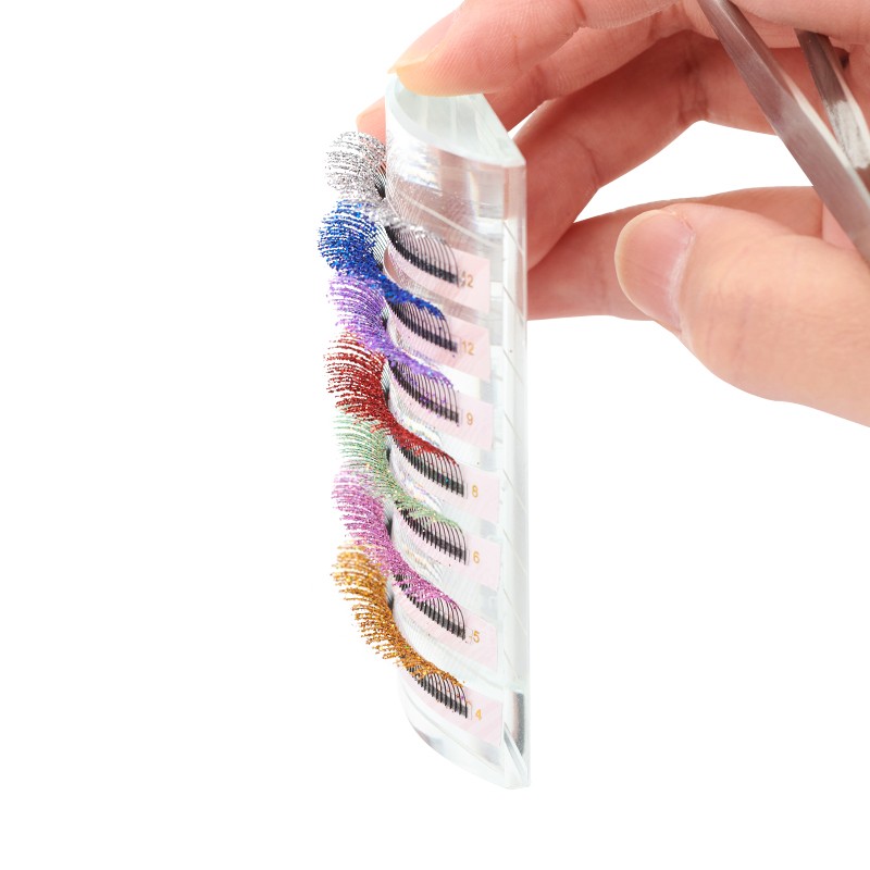 12 Strips Fashion Glitter Eyelash Extensions C Curl 0.15mm Individual False Eyelashes Glitter Silver Metallic Colored Lashes