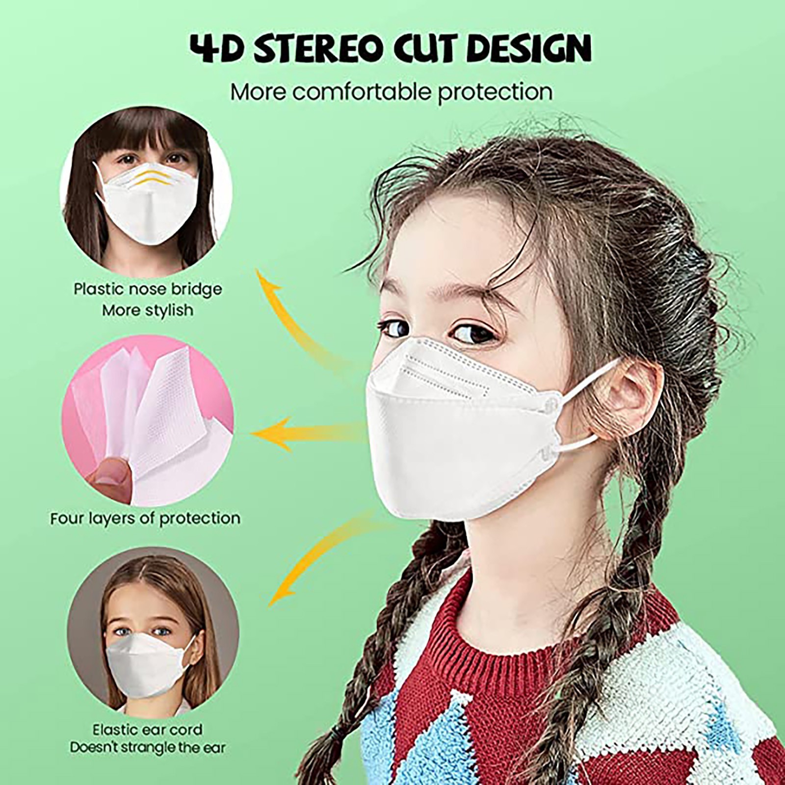 100pcs multicolor kids kf94fan 4 L-airs children non-woven solid mascarillas fpp2 mask fpp2fan respirator 3d design black mask