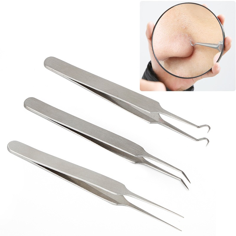 1pc Stainless Steel Blackhead Acne Cell Clip Bending Curved Facial Extractor Blackhead Acne Tweezers Needle Facial Skin Cleaning