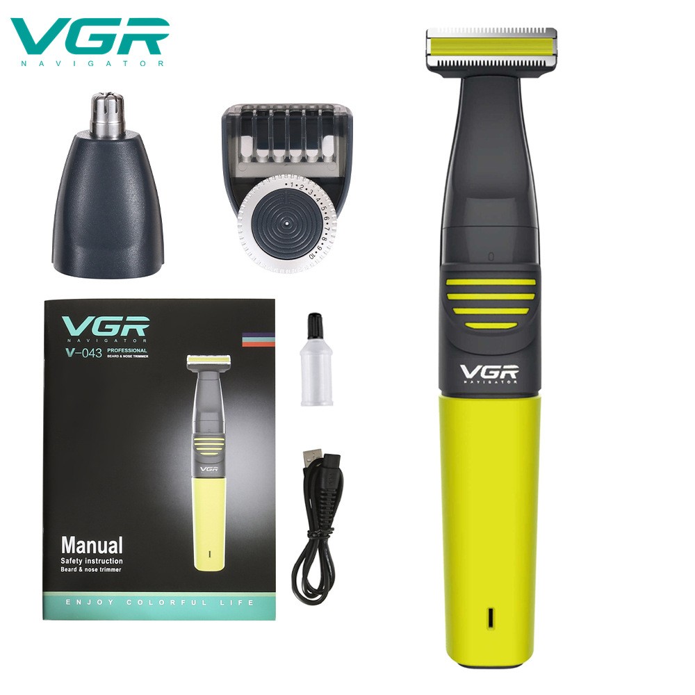 VGR Professional Face Body Hair Trimmer for Men Beard Trimmer Stubble Hair Clipper Nose Mustache Rechargeable Electric Shaver