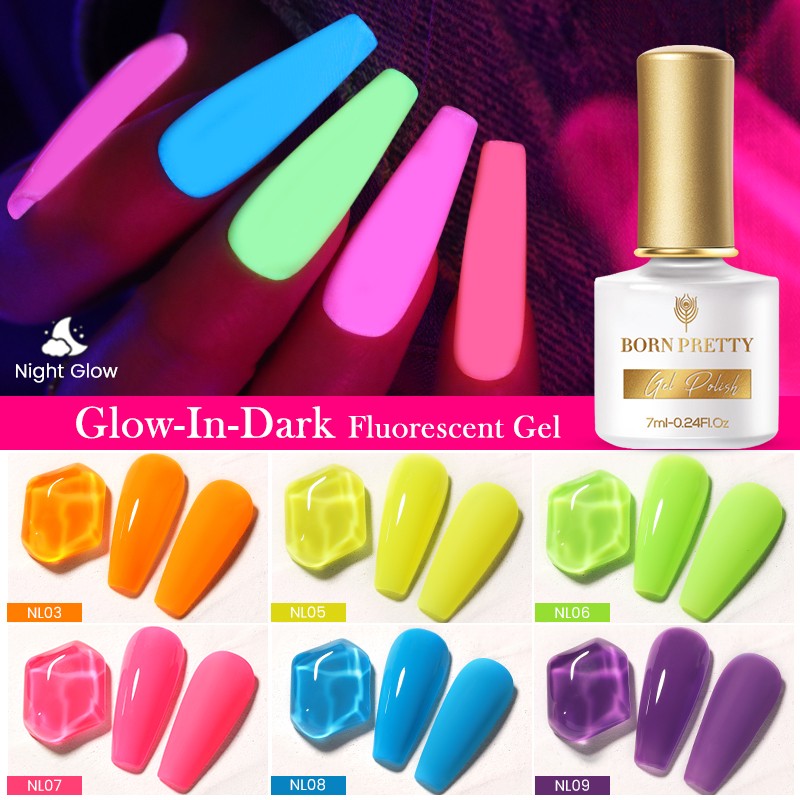 Born Pretty Pink Color Luminous Gel Nail Polish Glow In The Dark Neon Fluorescent Soak Off UV LED Top Coat Semi Permanent Varnish