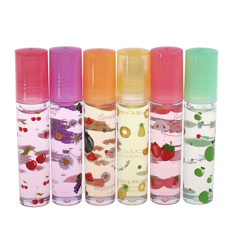 Random 6 Color Roll On Fruit Lip Balm Lip Oil Moisturizing Mirror Lip Gloss Transparent Lipstick Primer Cosmetic Makeup