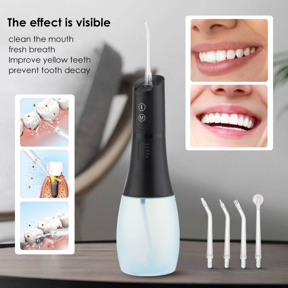 Dental Oral Irrigator Dental Water Flosser Portable Dental Water Jet USB Rechargeable 400ml Water Tank IPX7 Electric Teeth Cleaner