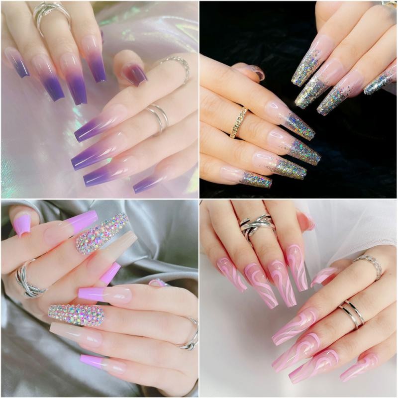 24pcs/box Wearable Fake Nail Set 2022 Popular Full Coverage Nail Art Patch Colorful Beauty Artificial Fake Nails