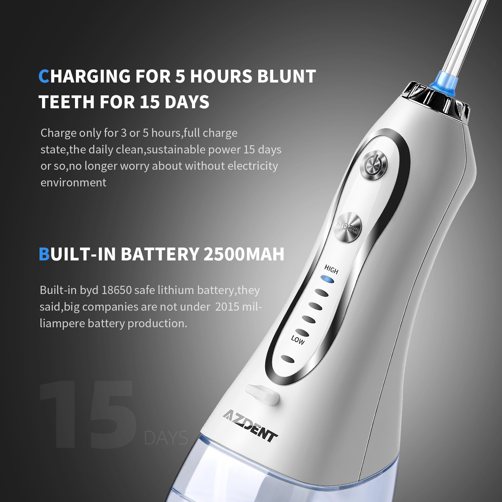 AZDENT Newest HF-6 5 Models Electric Oral Irrigator With Travel Bag Cordless Portable Water Dental Flosser 5pcs Jet