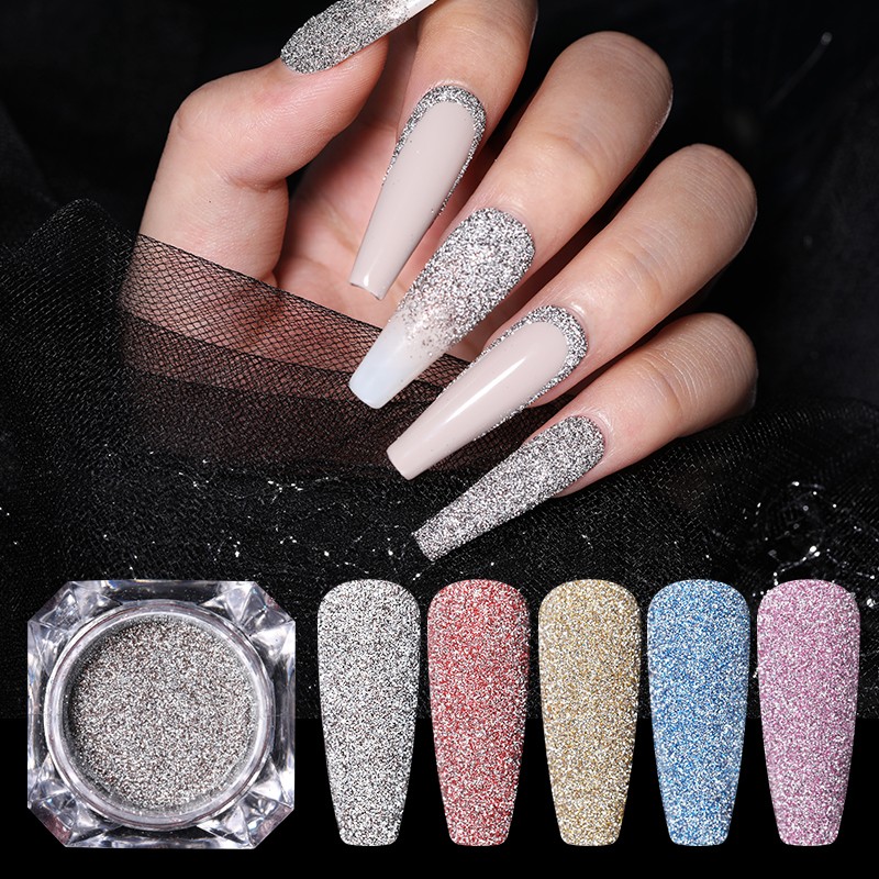 Gold Sliver Nail Reflective Crystals Powder Rainbow Glitter Shiny Pigment Iridescent Glass Micro Drill Nails Art Decoration