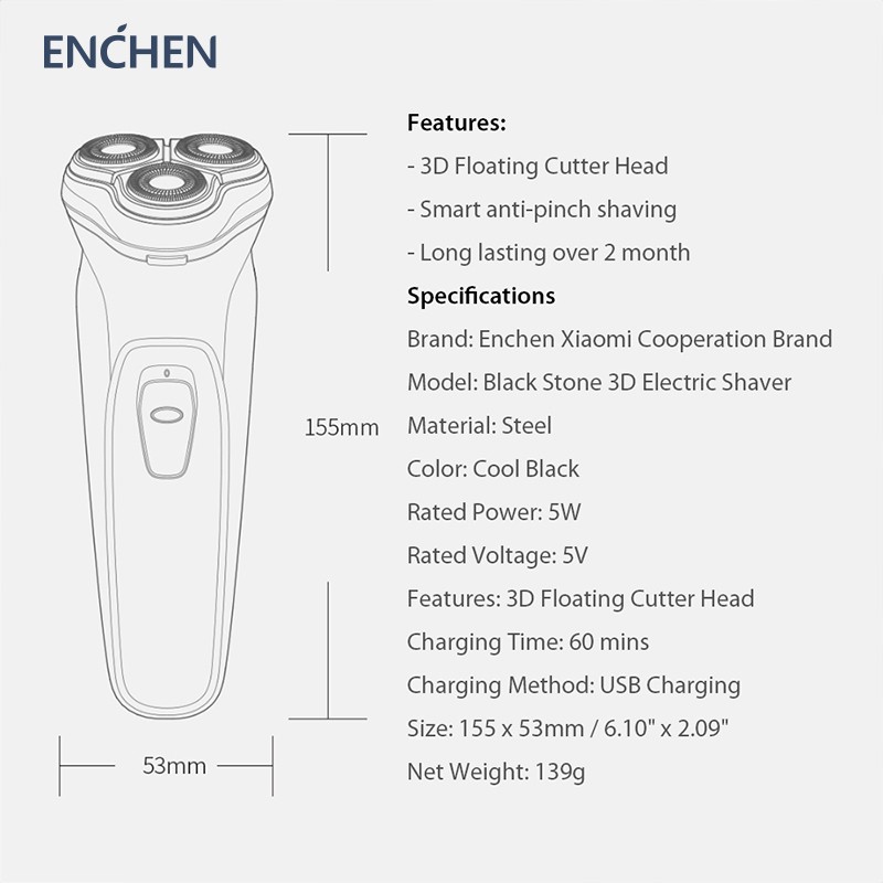 ENCHEN BlackStone Electric Shaver For Men Type C Rechargeable Beard Shaver Intelligent Control Travel Lock 100% New Version