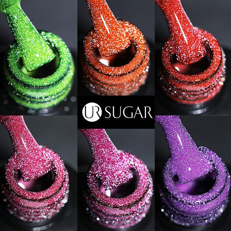 ur sugar fluorescent reflective gel nail polish neon yellow pink red glitter semi permanent soak off uv led nail polish