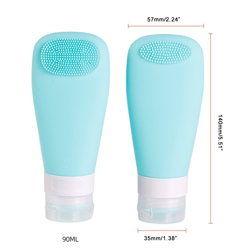 D2TA Silicone Travel Shampoo Bottle with Brush Container Shampoo Tubes Kit Leak Proof Refillable Liquid Holder for Lotion Soap Cream