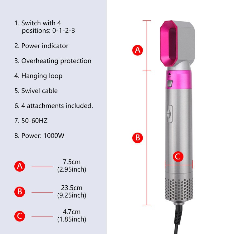 5 In1 Electric Hair Dryer Brush Comb Hot Air Hair Curler Styler Volumizer Negative Ion Straightener Barber Shop Blow Dryer Set